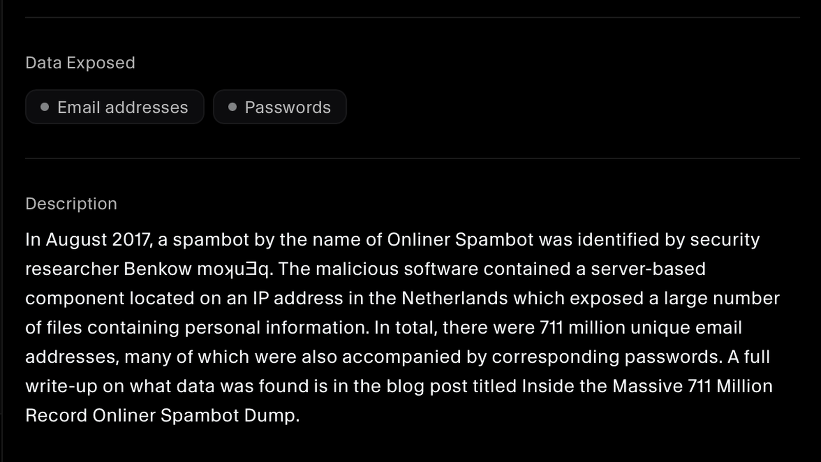 Breach description explaining what happened and how many records were affected