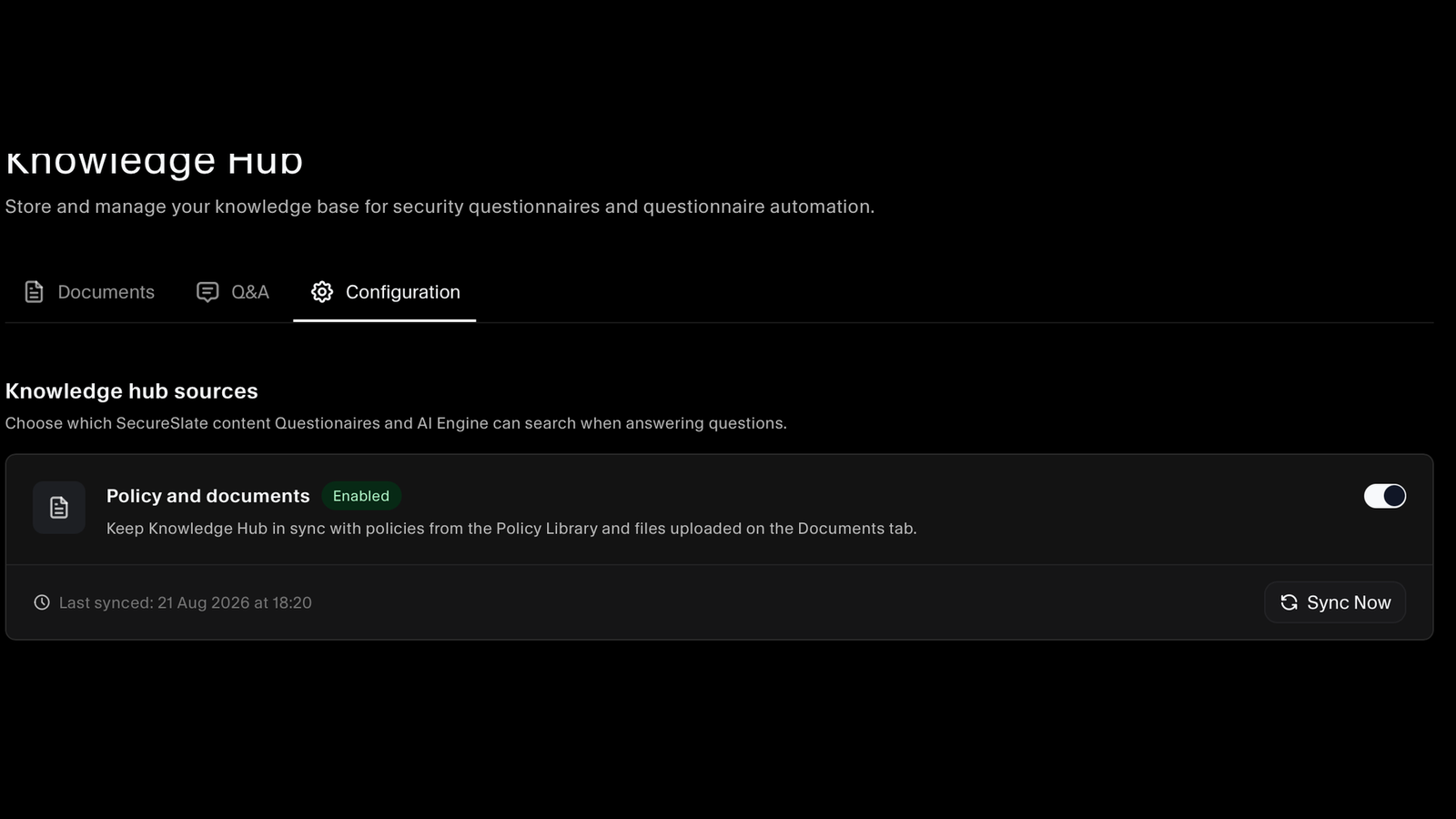Knowledge hub sources with policy library sync enabled
