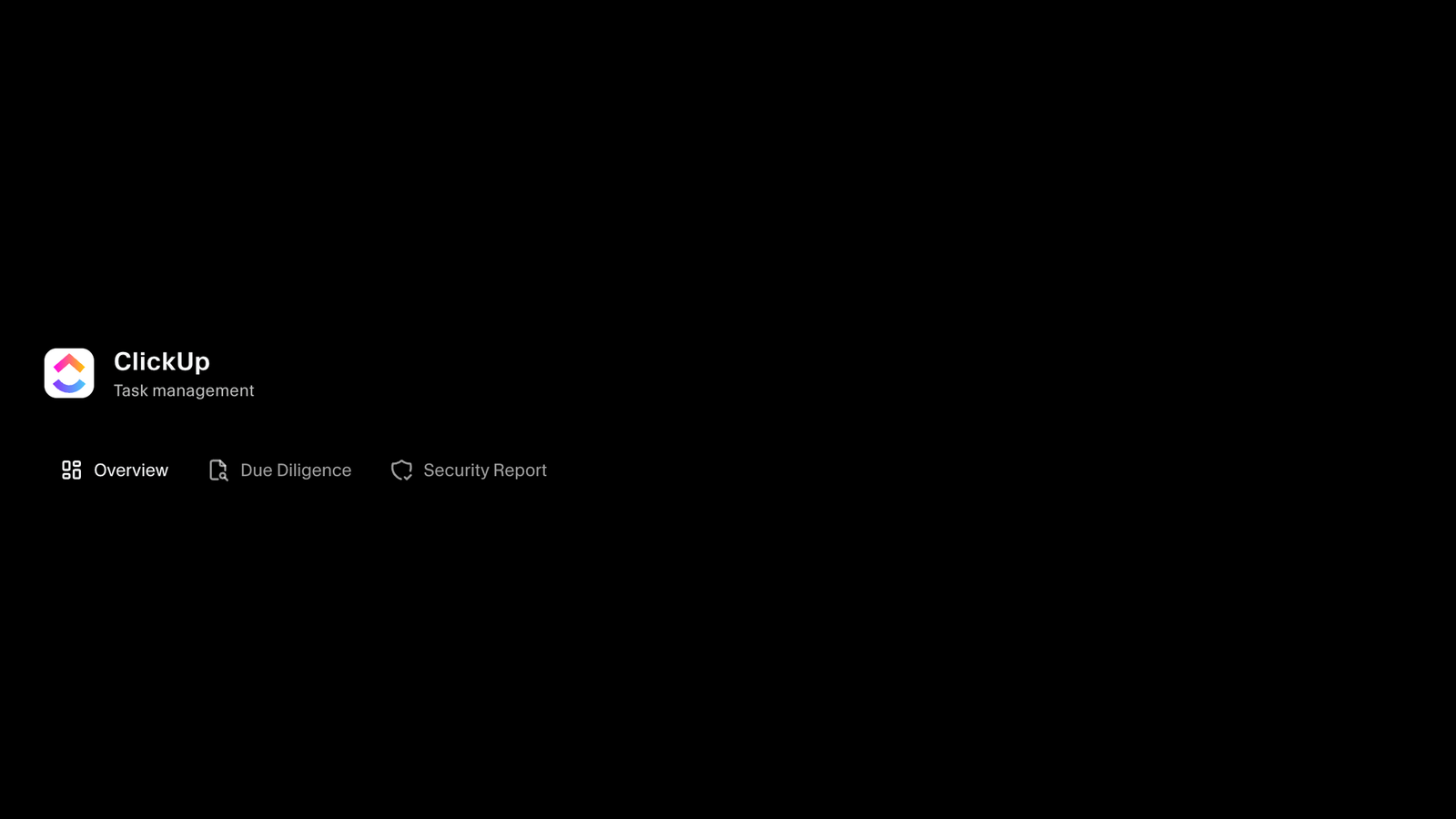 Vendor record with Overview, Due Diligence, and Security Report tabs