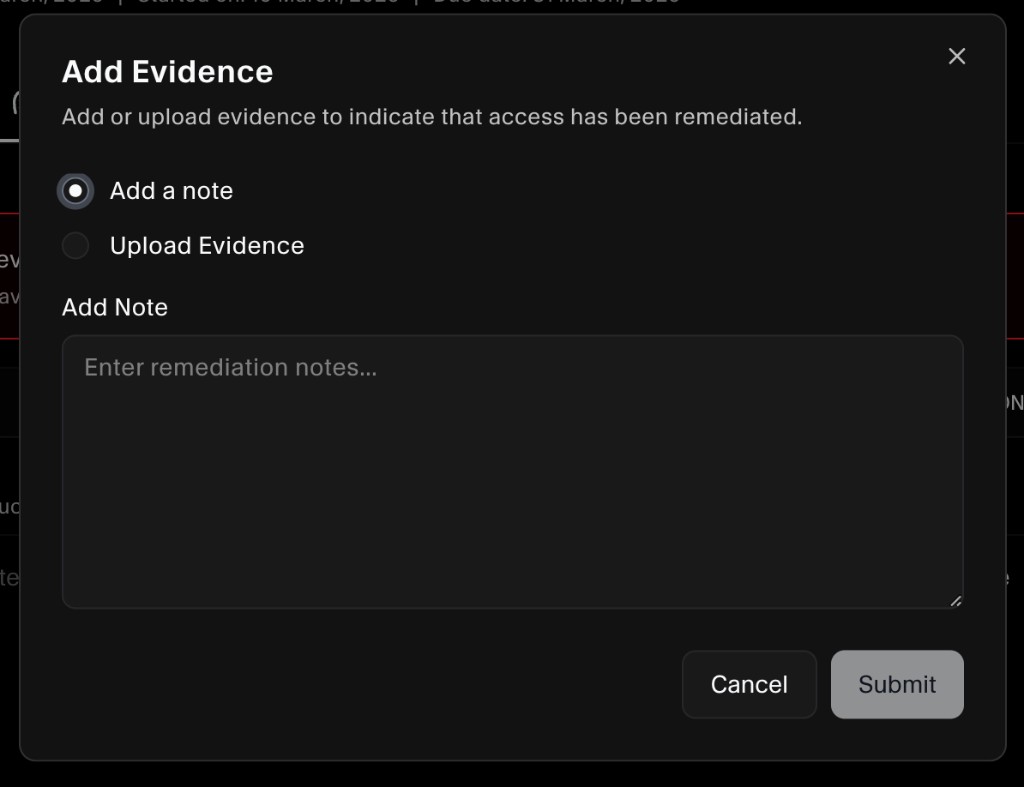 Add Evidence for remediation