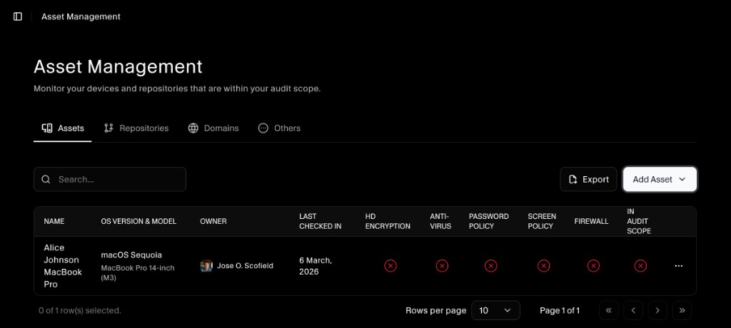 Asset Management page