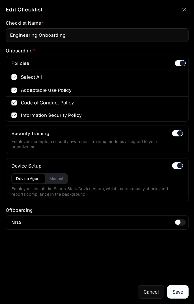 Select policies on a checklist