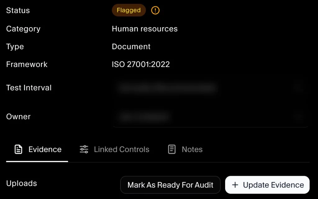 Update audit evidence