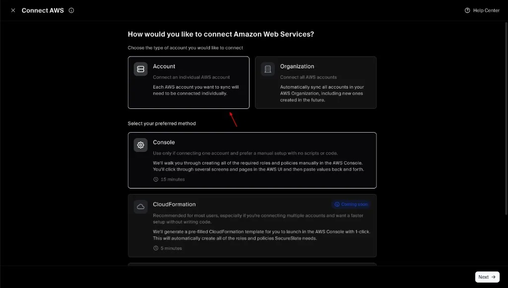 Choose Account + Console