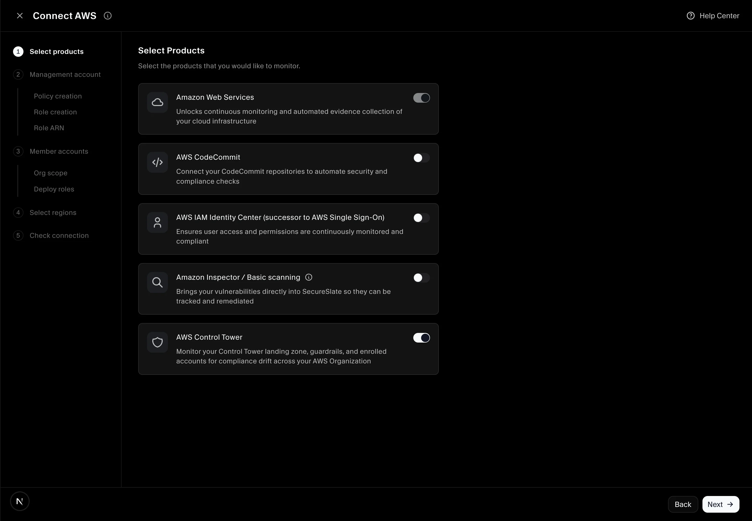 Select products with AWS Control Tower enabled