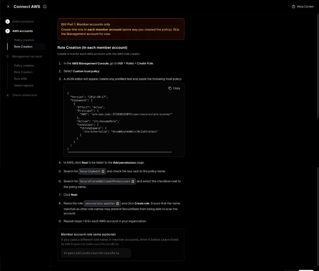 Organization flow - member account role creation