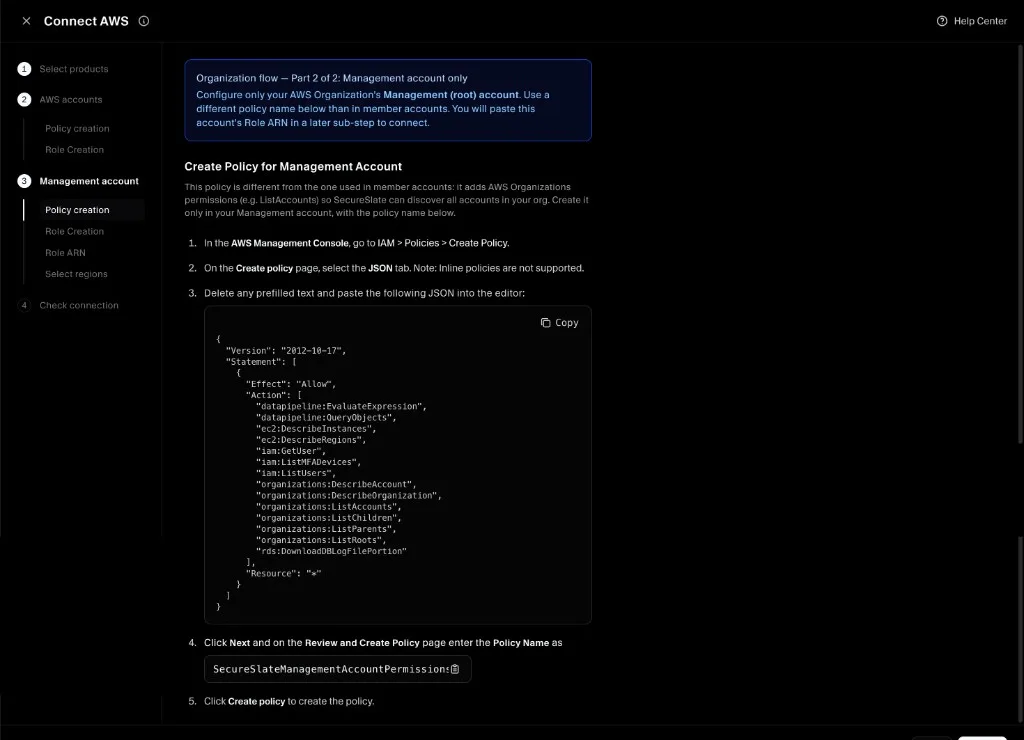 Organization flow - management account policy