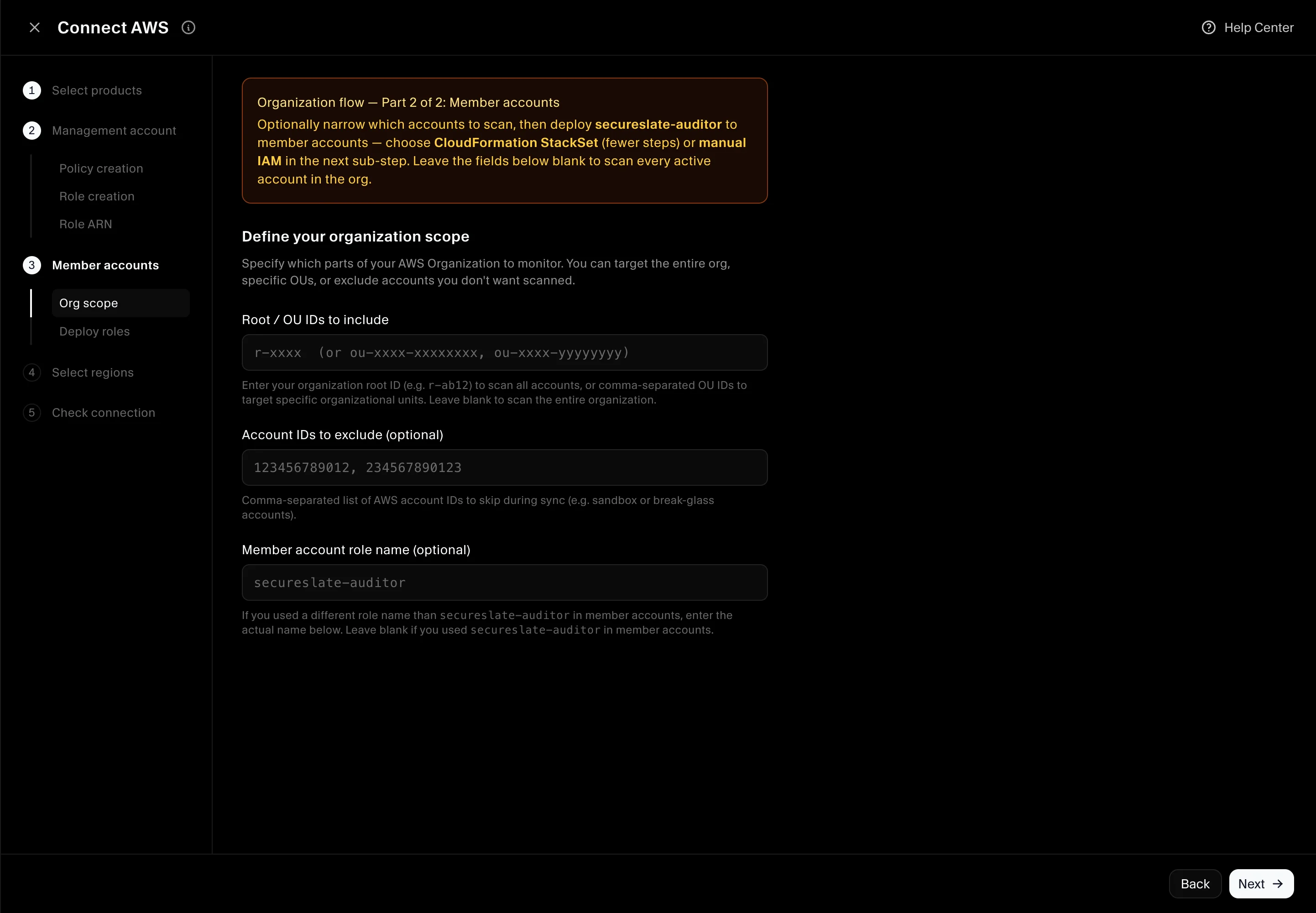 Member accounts - organization scope