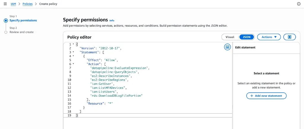 Paste policy JSON