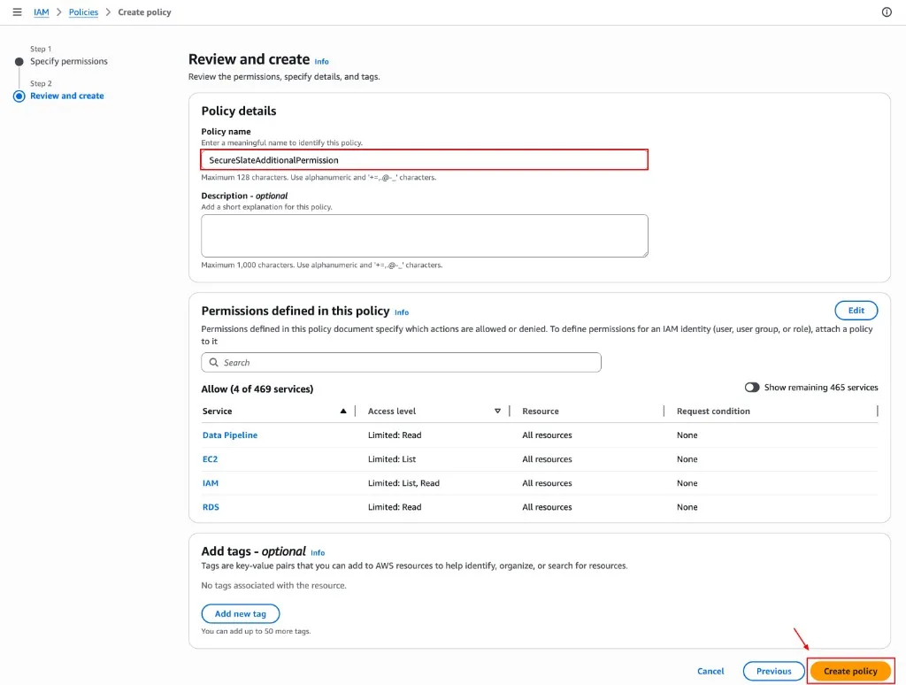 Review and create (policy name)