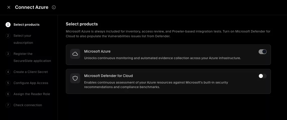 Select Azure Portal setup method
