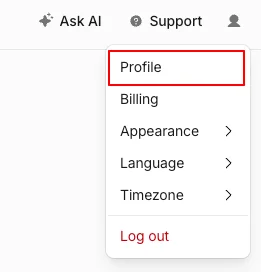 Cloudflare dashboard — profile dropdown with My Profile highlighted