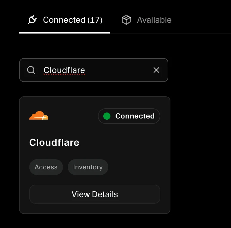 SecureSlate Integrations — Connected — Cloudflare