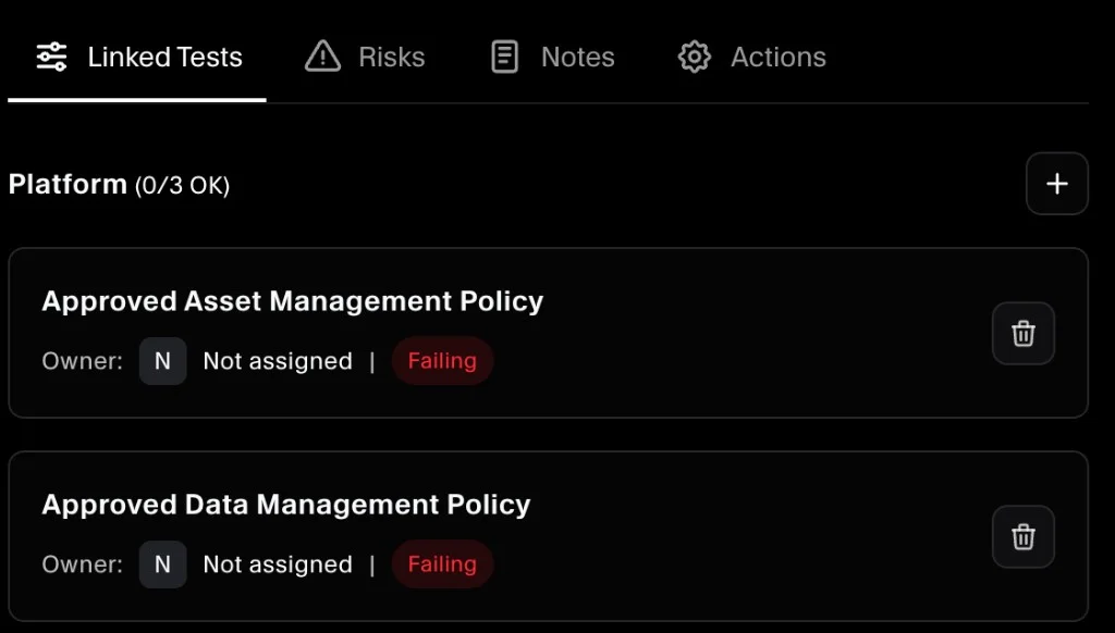 Unlink a test from a control