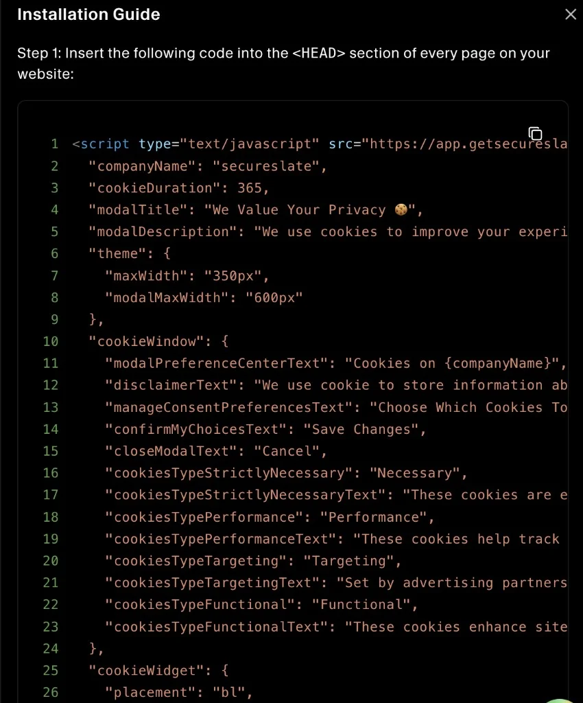 Cookie widget installation guide