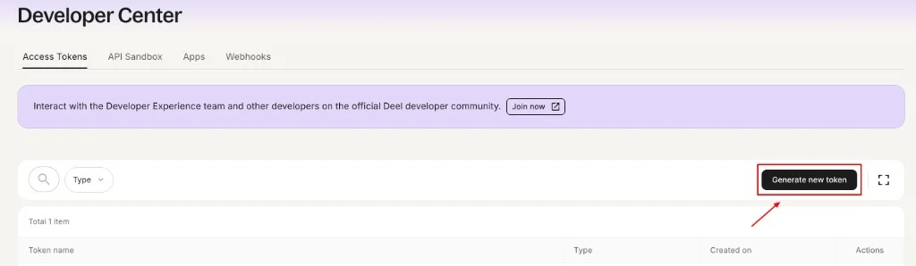Deel Developer Center – Access Tokens