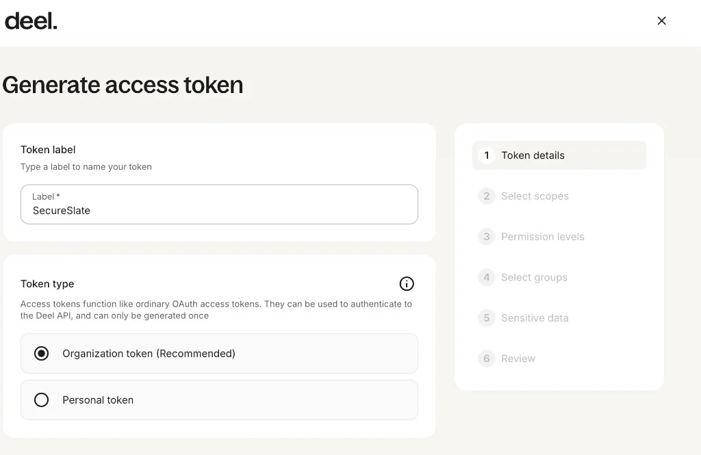 Deel – token details (organization token)