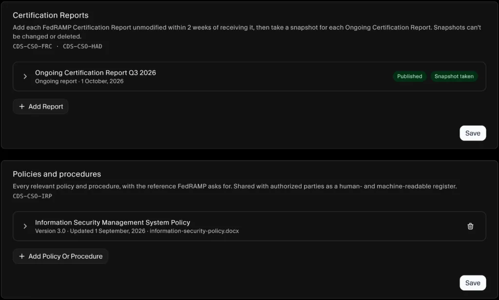 Certification data sections