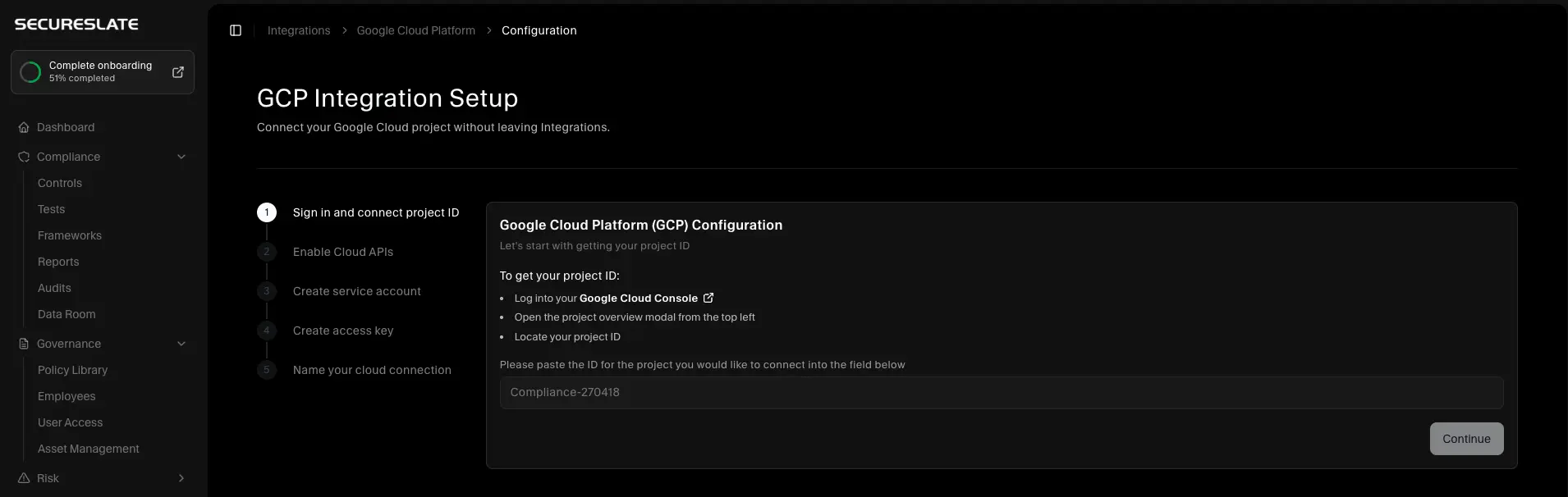 GCP Integration Setup - Project ID
