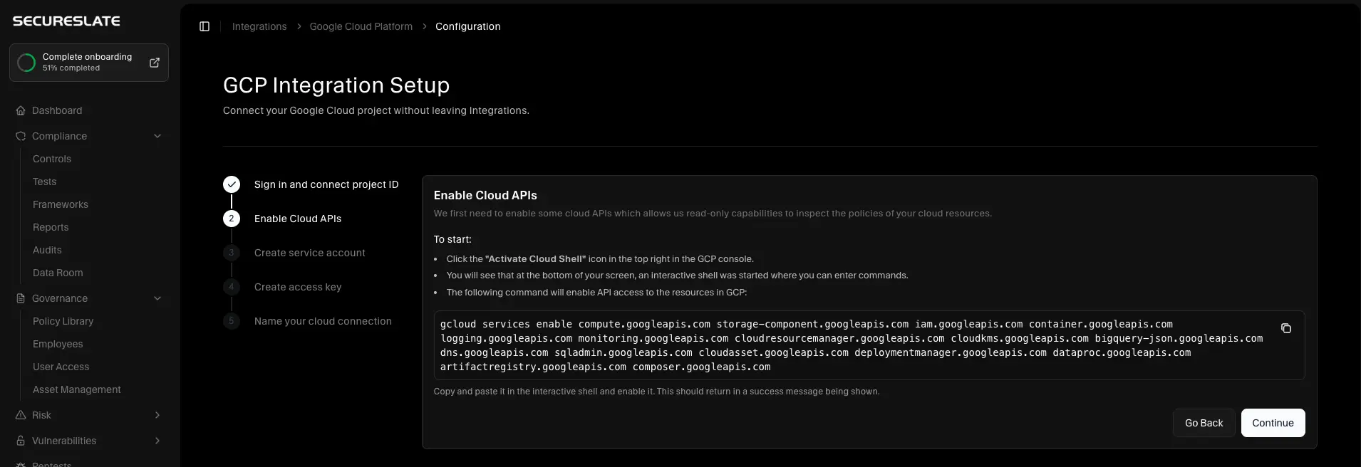 GCP Integration Setup - Enable APIs