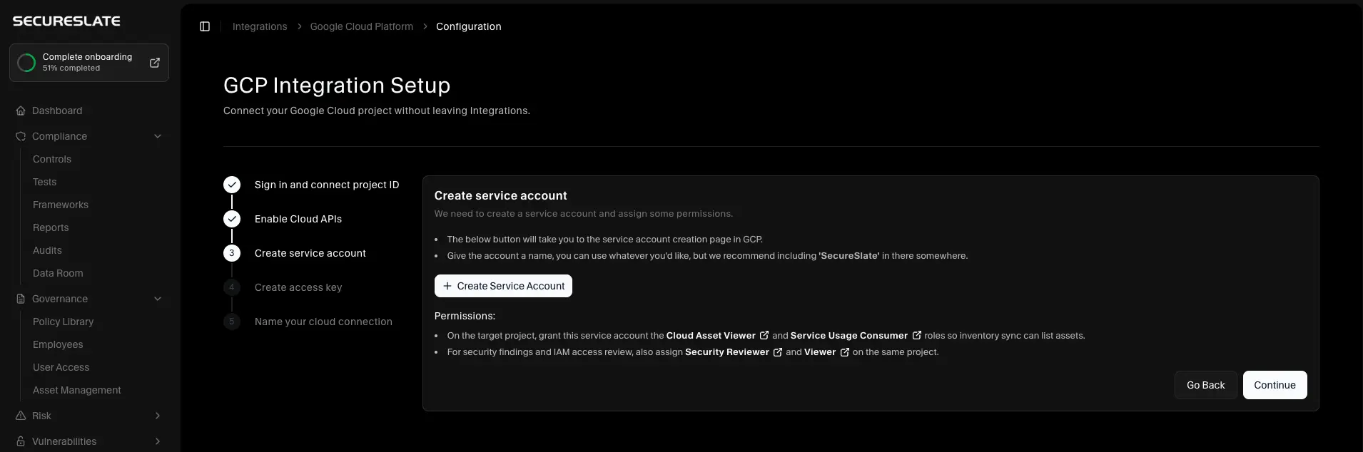 GCP Integration Setup - Service account
