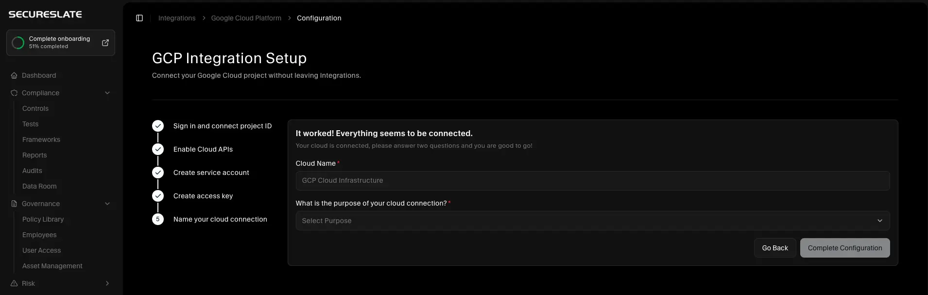GCP Integration Setup - Name your cloud connection