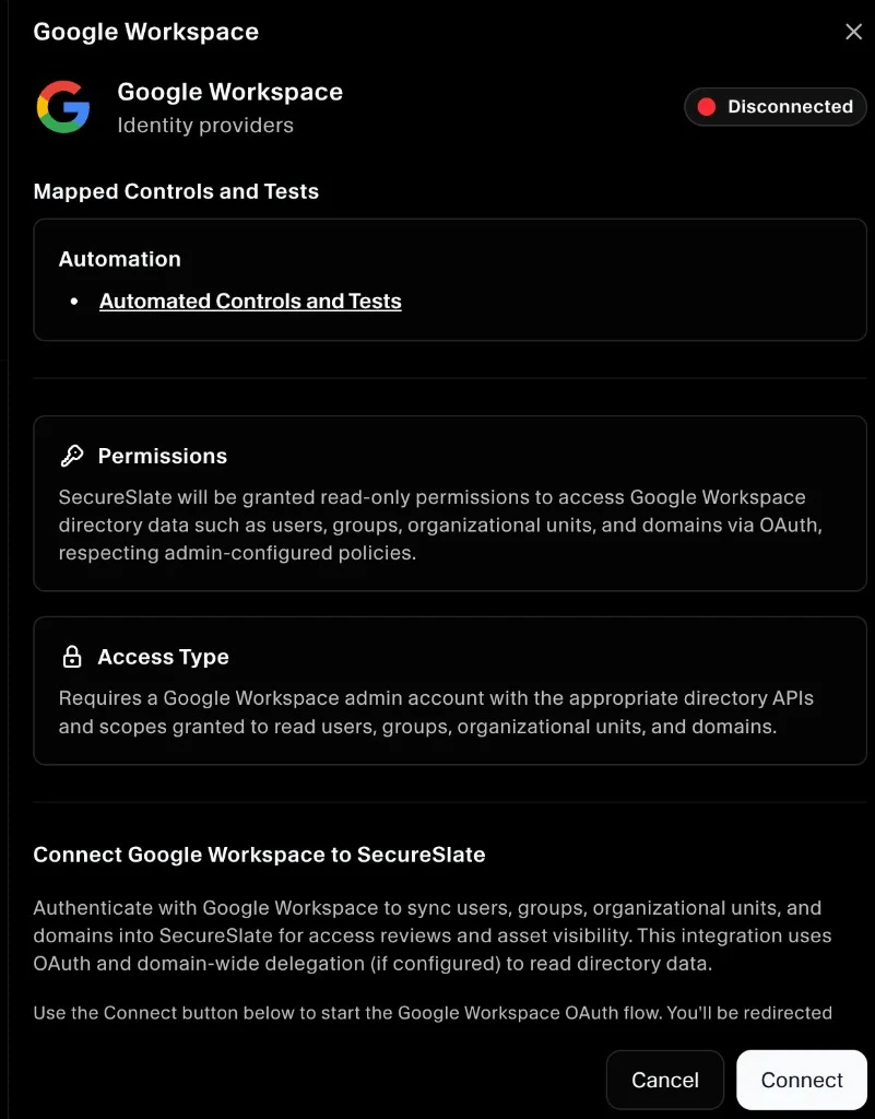 SecureSlate – Google Workspace integration overview
