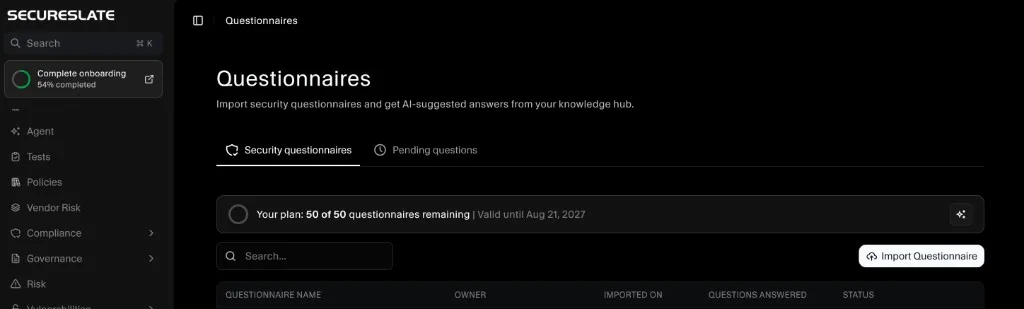 Import Questionnaire button