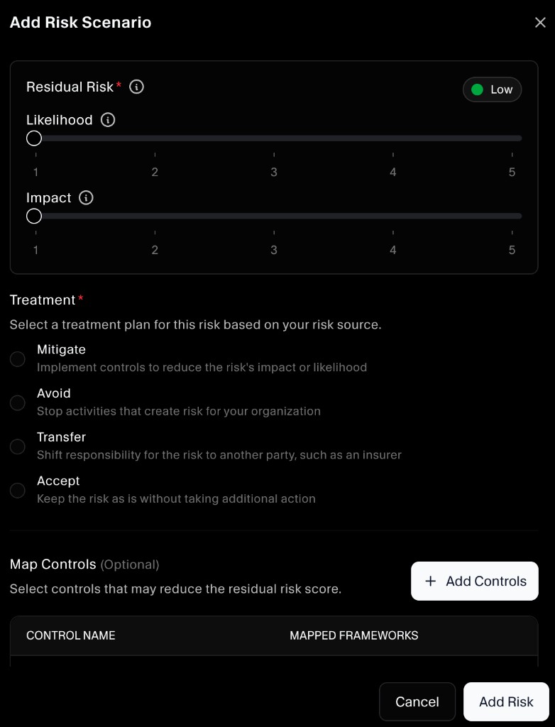 Add Risk Scenario residual and treatment