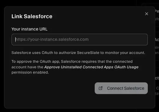 SecureSlate – Link Salesforce dialog