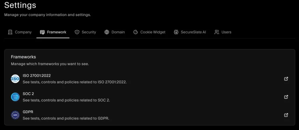 Settings - Framework