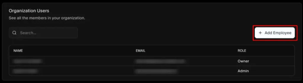 Organization Users - Add Employee