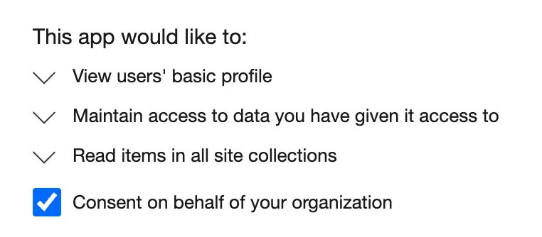 Microsoft OAuth consent screen