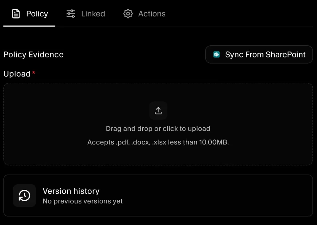 Sync from SharePoint button in the policy editor
