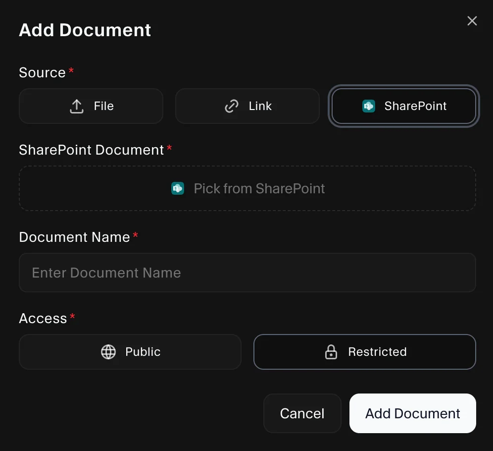 Add Trust Center document from SharePoint