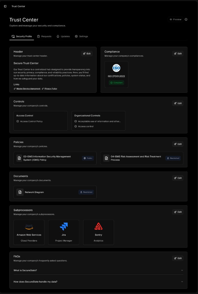 Trust Center Security Profile
