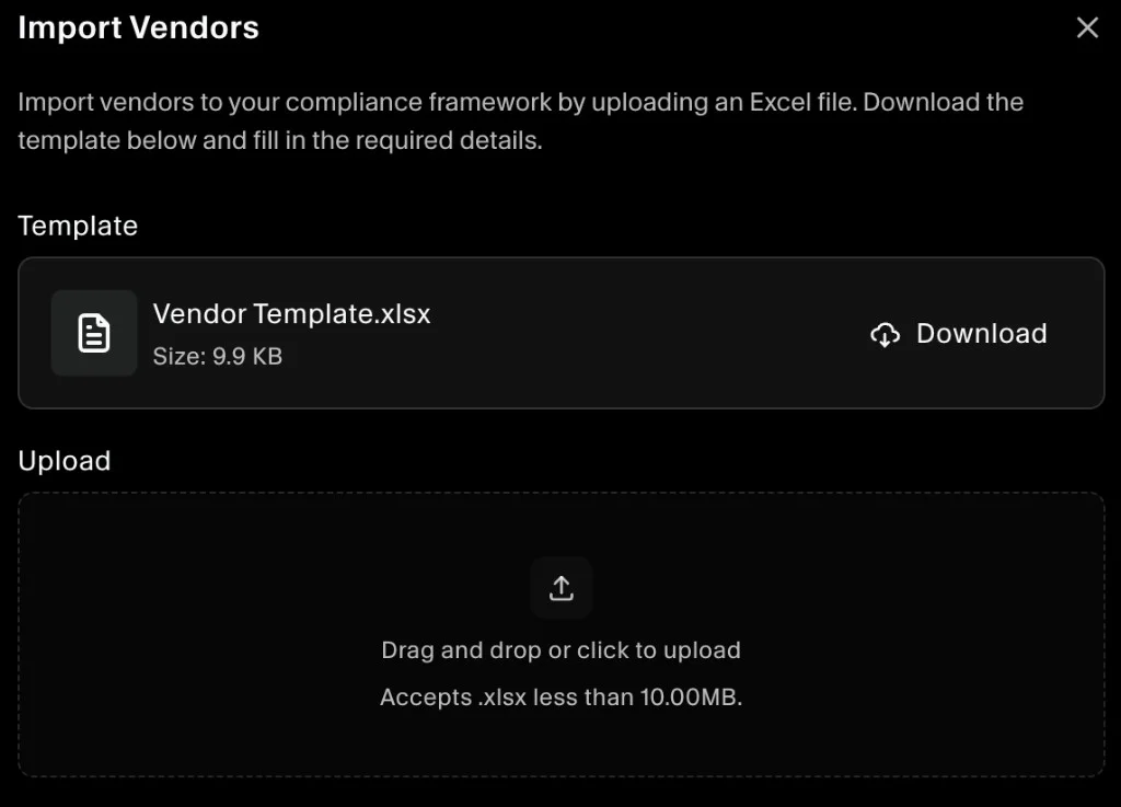 Import vendors dialog