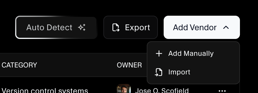 Vendor Risk add vendor menu