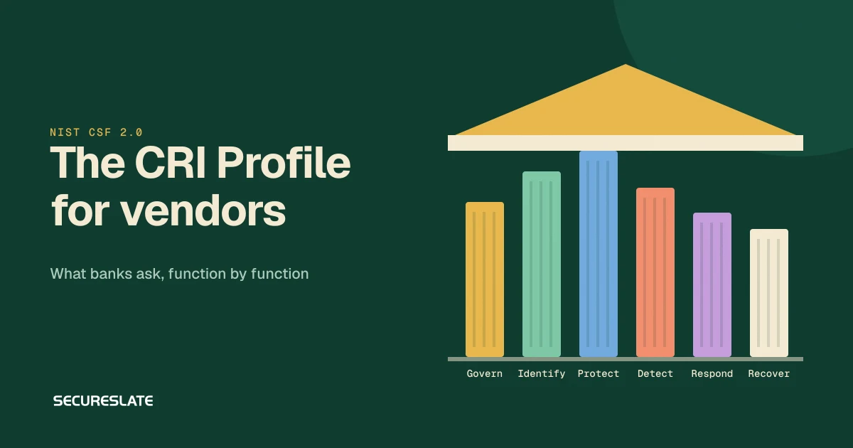 CRI Profile illustration: bank columns in six colors, one for each NIST CSF 2.0 function