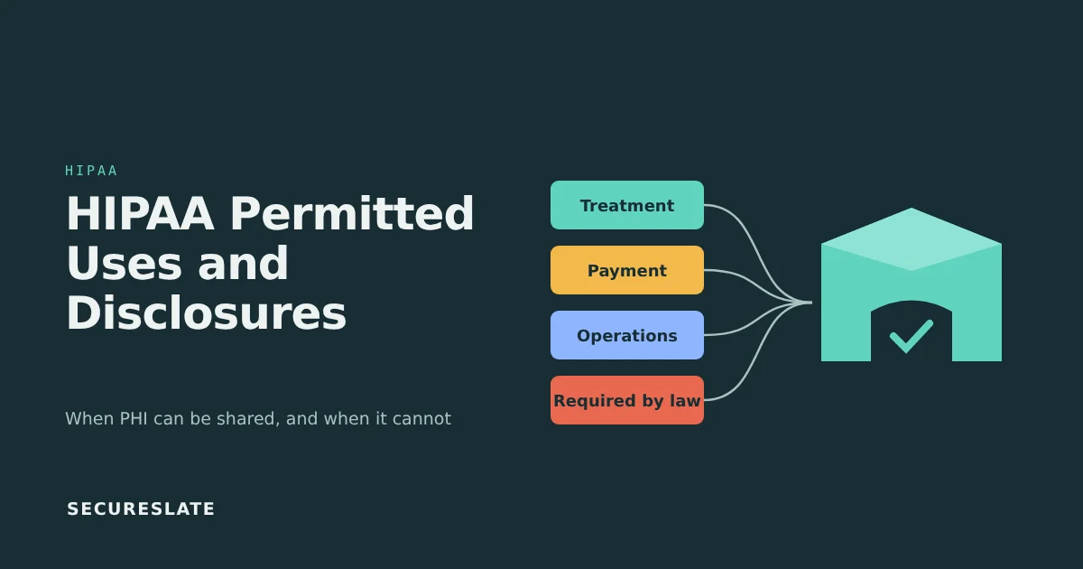 HIPAA permitted uses and disclosures illustration: treatment, payment, operations and required-by-law disclosures flowing into a protected system