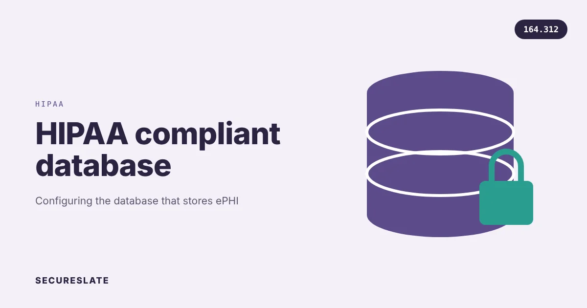 HIPAA compliant database illustration: a purple database cylinder with a green padlock