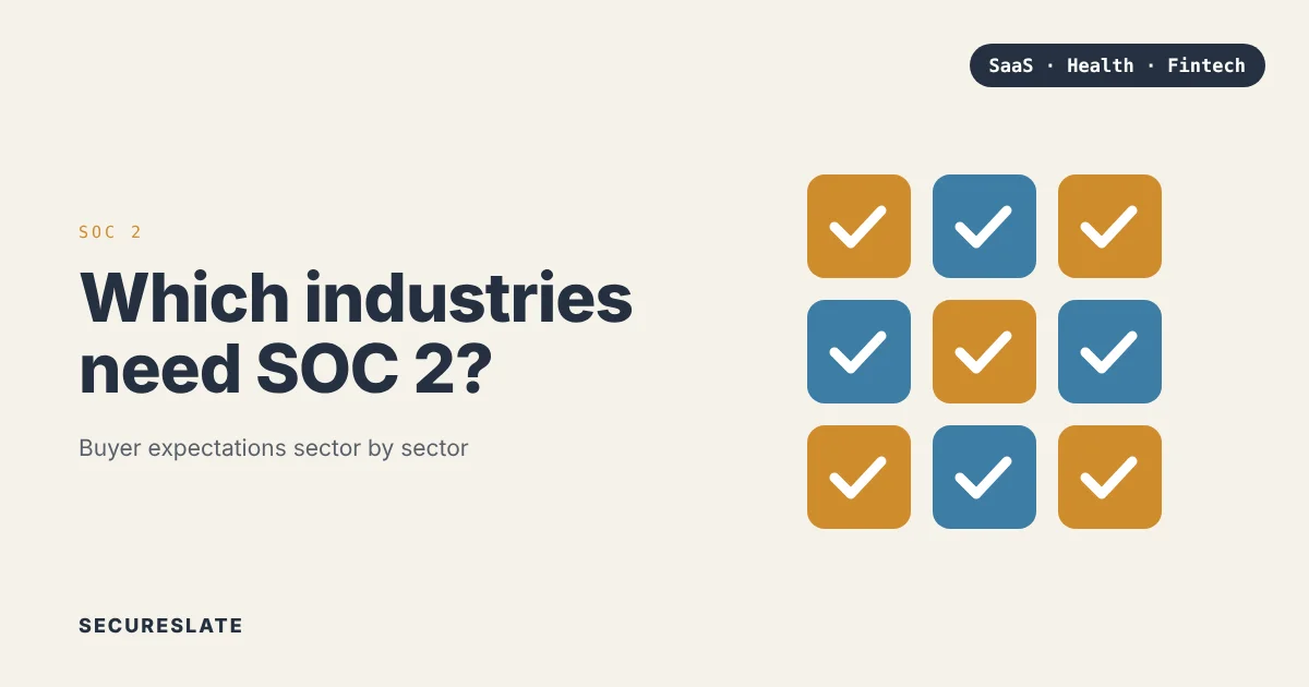 Which industries need SOC 2 illustration: a grid of nine checked tiles representing different sectors
