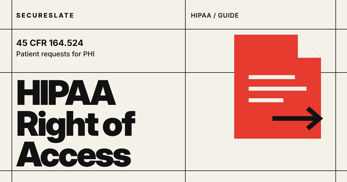 HIPAA right of access illustration: a Swiss style typographic poster with a red document shape and arrow on a ruled grid, titled HIPAA Right of Access